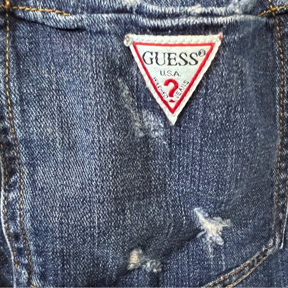 Guess Distressed Denim Straight Leg Jean Overalls - Picture 10 of 12